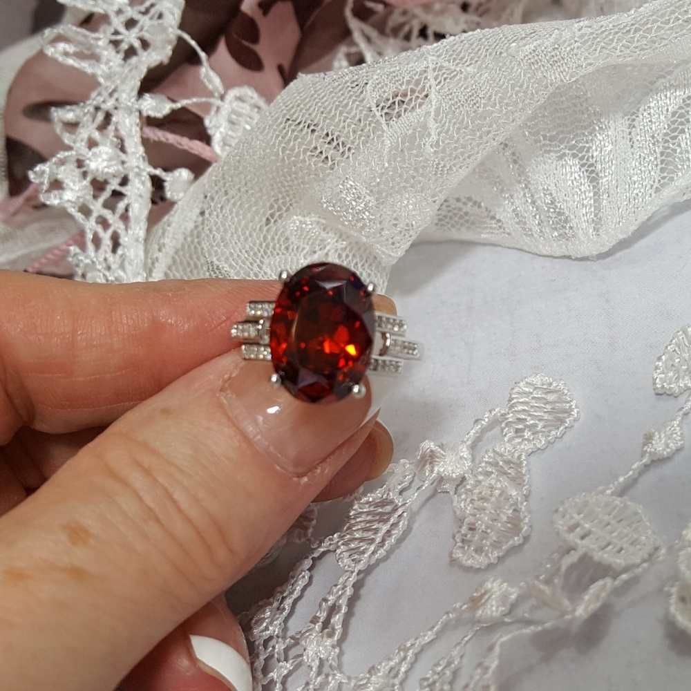 Garnet n White Cubic Zirconia Rhodium Plated S925 - Picture 5 of 8